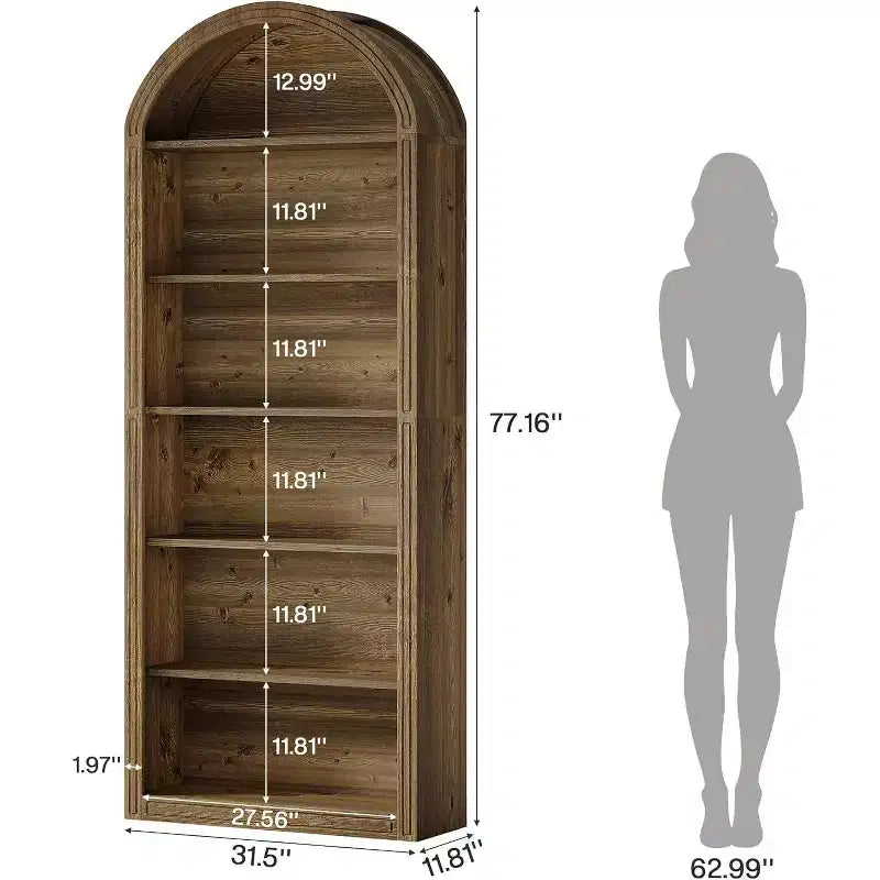 Lantine Libreria ad arco a 6 ripiani, libreria alta 196 cm, scaffale a giorno da pavimento per soggiorno, ufficio domestico