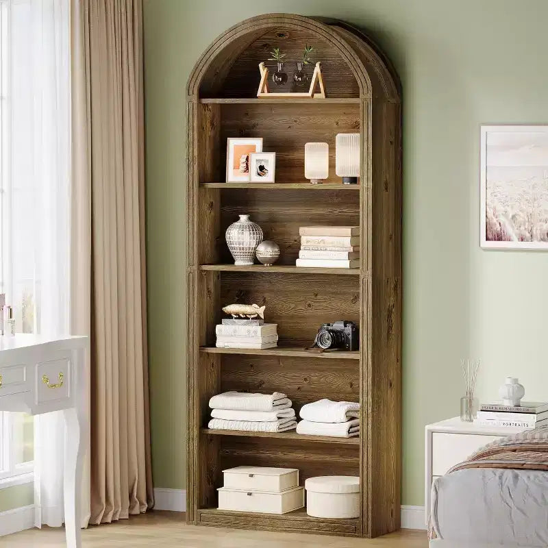 Lantine Libreria ad arco a 6 ripiani, libreria alta 196 cm, scaffale a giorno da pavimento per soggiorno, ufficio domestico