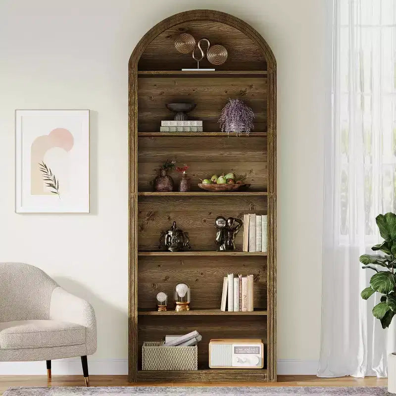 Lantine Libreria ad arco a 6 ripiani, libreria alta 196 cm, scaffale a giorno da pavimento per soggiorno, ufficio domestico