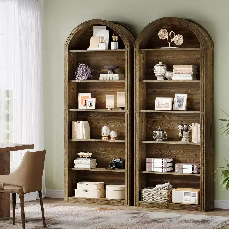 Lantine Libreria ad arco a 6 ripiani, libreria alta 196 cm, scaffale a giorno da pavimento per soggiorno, ufficio domestico