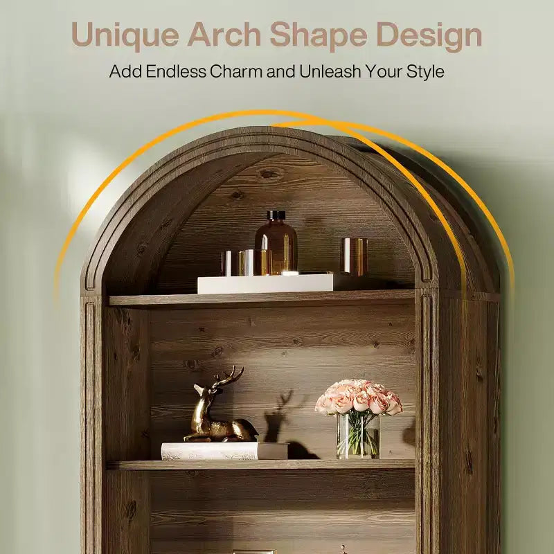 Lantine Libreria ad arco a 6 ripiani, libreria alta 196 cm, scaffale a giorno da pavimento per soggiorno, ufficio domestico