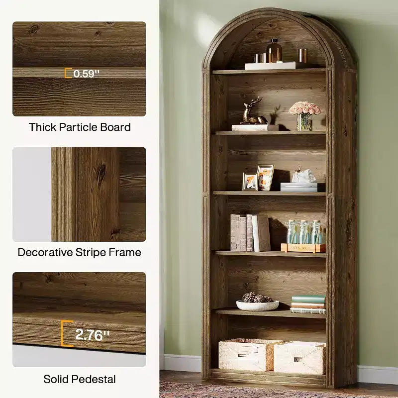 Lantine Libreria ad arco a 6 ripiani, libreria alta 196 cm, scaffale a giorno da pavimento per soggiorno, ufficio domestico