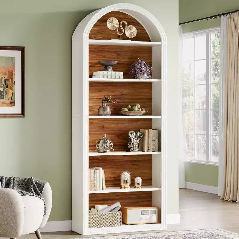 Lantine Libreria ad arco a 6 ripiani, libreria alta 196 cm, scaffale a giorno da pavimento per soggiorno, ufficio domestico