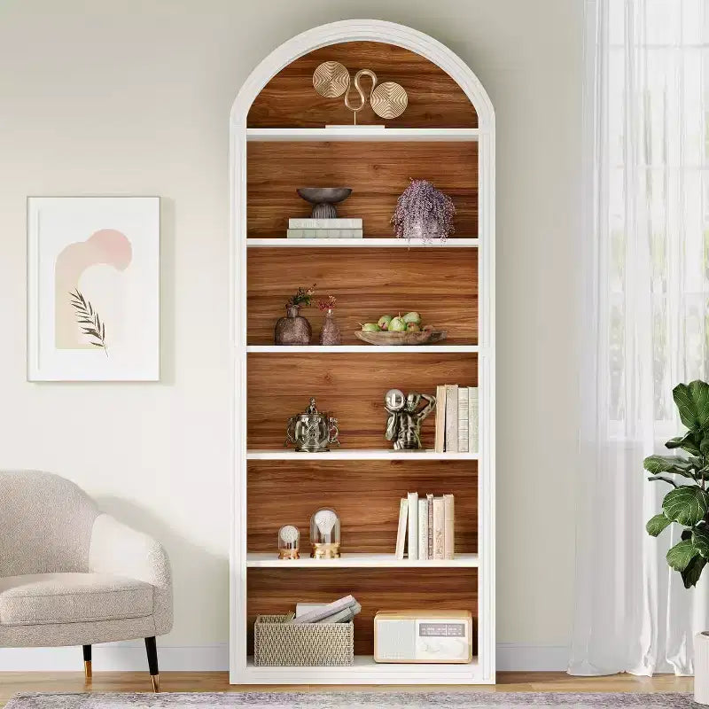Lantine Libreria ad arco a 6 ripiani, libreria alta 196 cm, scaffale a giorno da pavimento per soggiorno, ufficio domestico
