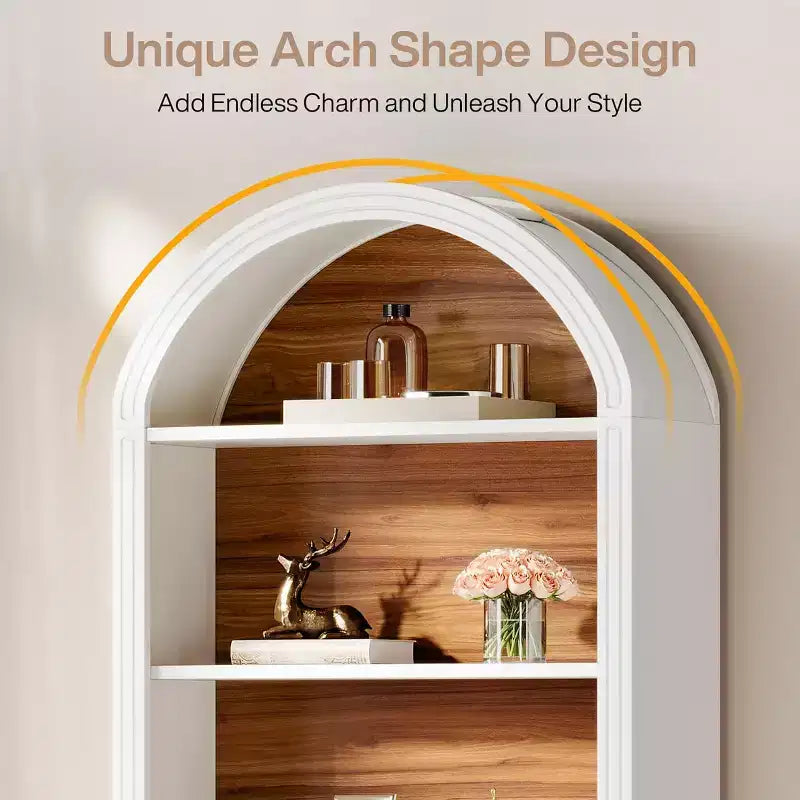 Lantine Libreria ad arco a 6 ripiani, libreria alta 196 cm, scaffale a giorno da pavimento per soggiorno, ufficio domestico
