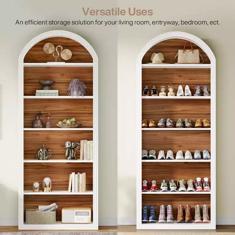 Lantine Libreria ad arco a 6 ripiani, libreria alta 196 cm, scaffale a giorno da pavimento per soggiorno, ufficio domestico