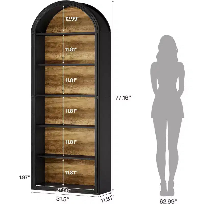 Lantine Libreria ad arco a 6 ripiani, libreria alta 196 cm, scaffale a giorno da pavimento per soggiorno, ufficio domestico