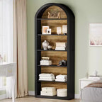 Lantine Libreria ad arco a 6 ripiani, libreria alta 196 cm, scaffale a giorno da pavimento per soggiorno, ufficio domestico