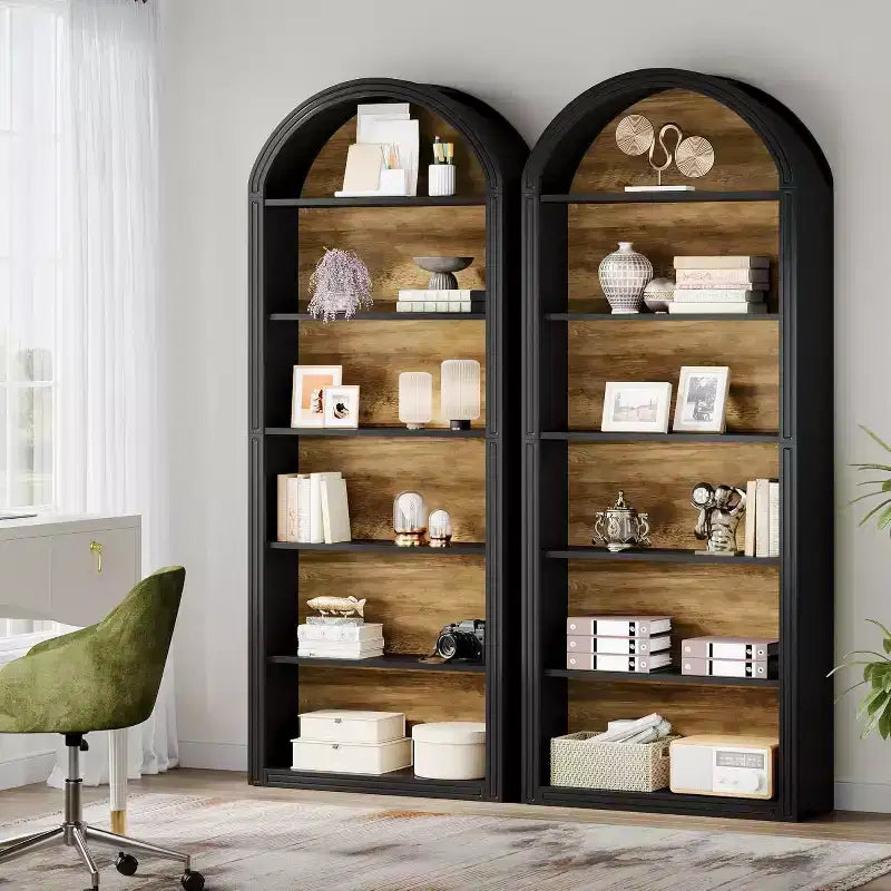 Lantine Libreria ad arco a 6 ripiani, libreria alta 196 cm, scaffale a giorno da pavimento per soggiorno, ufficio domestico
