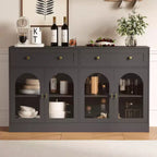 55Mobile credenza da fattoria con contenitore, Grande mobile credenza da cucina con 4 ante in acrilico e 2 cassetti, Tavolino da caffè moderno per la sala da pranzo