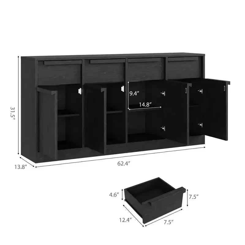 Credenza Buffet con 2/4 Cassetti, Mobile da Caffè Grande 31.5/62 con Contenitore, Tavolo Buffet Moderno per Cucina e Sala da Pranzo