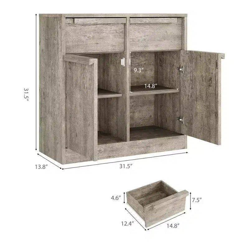 Credenza Buffet con 2/4 Cassetti, Mobile da Caffè Grande 31.5/62 con Contenitore, Tavolo Buffet Moderno per Cucina e Sala da Pranzo