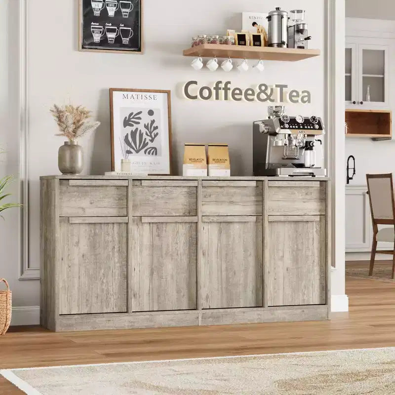 Credenza Buffet con 2/4 Cassetti, Mobile da Caffè Grande 31.5/62 con Contenitore, Tavolo Buffet Moderno per Cucina e Sala da Pranzo