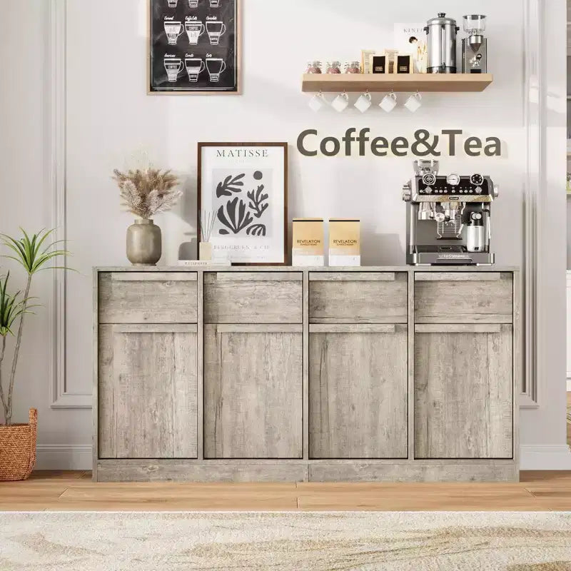 Credenza Buffet con 2/4 Cassetti, Mobile da Caffè Grande 31.5/62 con Contenitore, Tavolo Buffet Moderno per Cucina e Sala da Pranzo