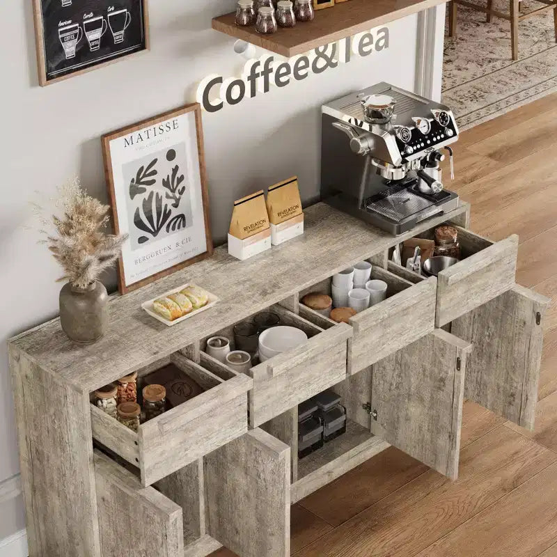 Credenza Buffet con 2/4 Cassetti, Mobile da Caffè Grande 31.5/62 con Contenitore, Tavolo Buffet Moderno per Cucina e Sala da Pranzo