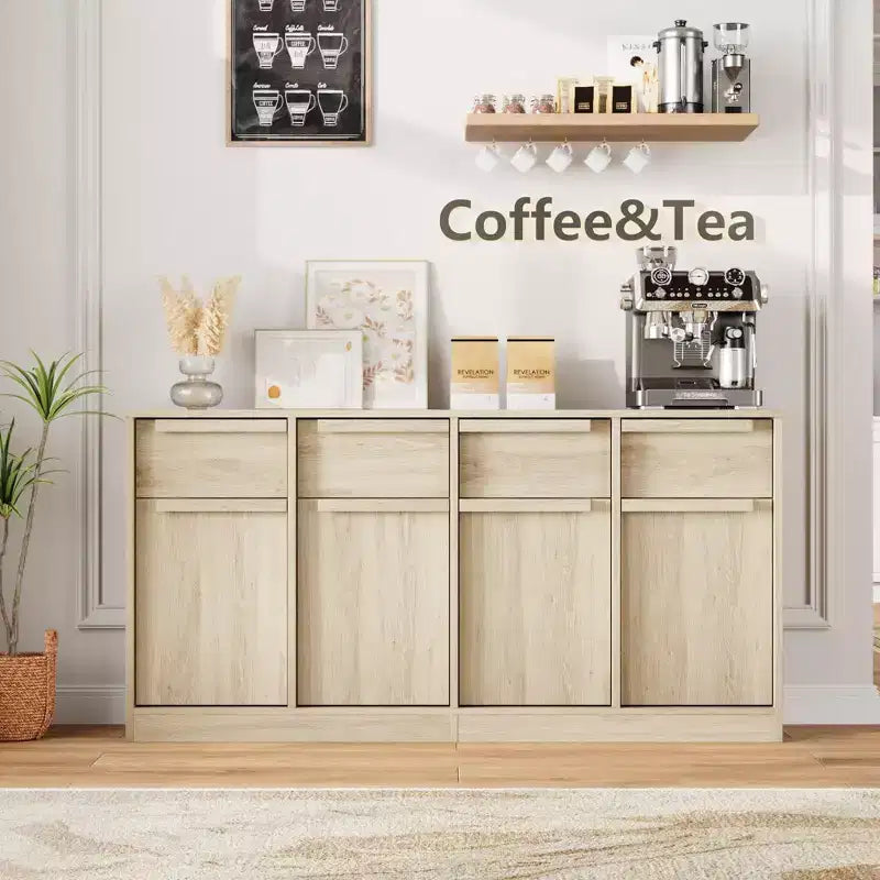 Credenza Buffet con 2/4 Cassetti, Mobile da Caffè Grande 31.5/62 con Contenitore, Tavolo Buffet Moderno per Cucina e Sala da Pranzo