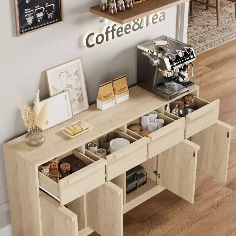 Credenza Buffet con 2/4 Cassetti, Mobile da Caffè Grande 31.5/62 con Contenitore, Tavolo Buffet Moderno per Cucina e Sala da Pranzo