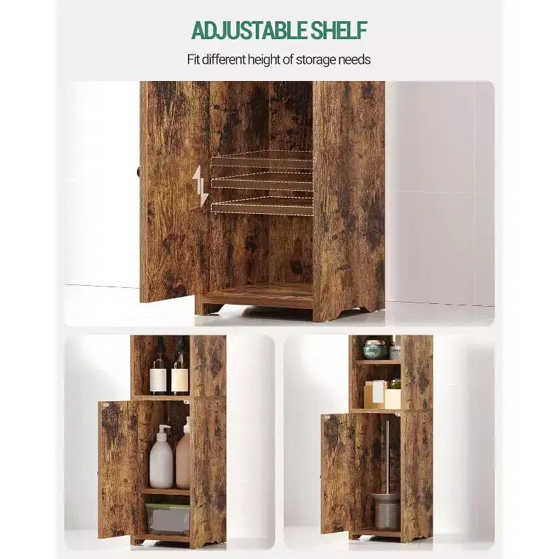 Mobiletto Contenitore da Bagno Dcolora, Armadietto Angolare a Terra con Ante e Ripiano Regolabile, Armadietto Stretto per Carta Igienica