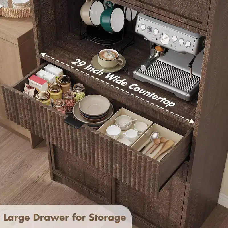 Dispensa alta da cucina, Mobile dispensa da 70 con piano di lavoro, Armadio da cucina con ante e cassetti, Credenza autoportante