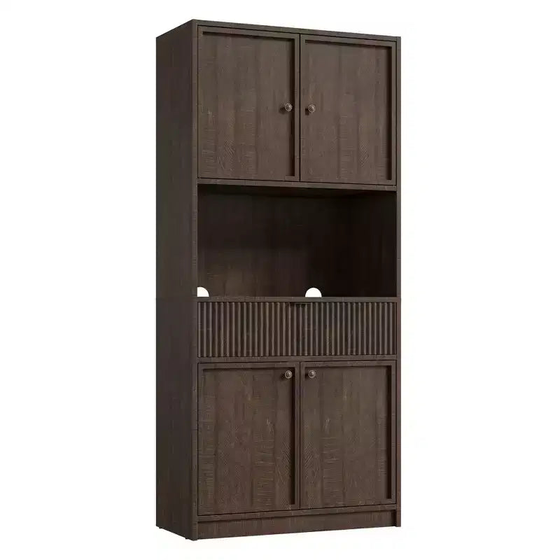 Dispensa alta da cucina, Mobile dispensa da 70 con piano di lavoro, Armadio da cucina con ante e cassetti, Credenza autoportante