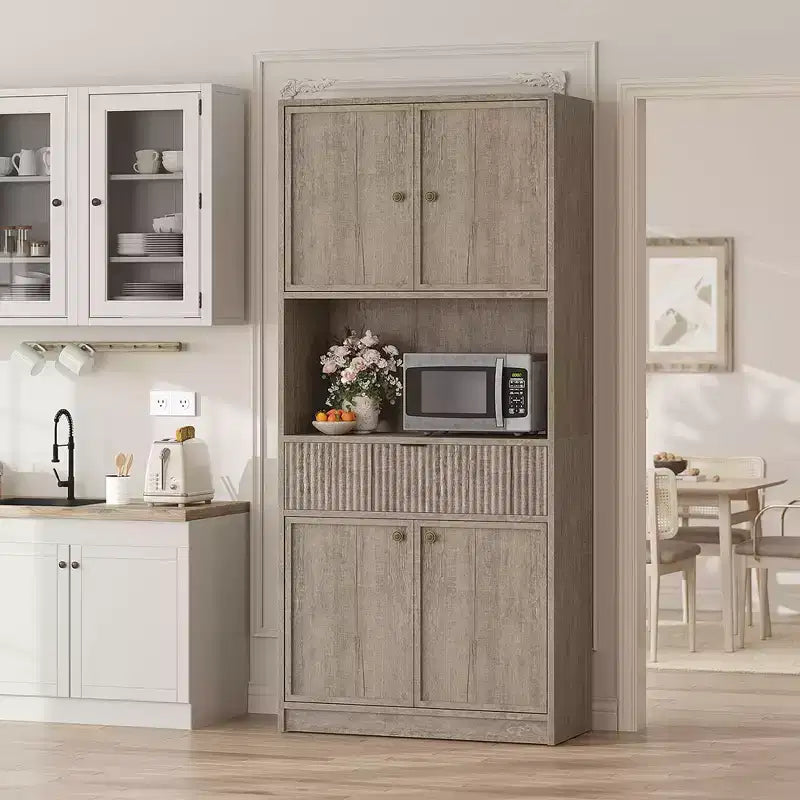Dispensa alta da cucina, Mobile dispensa da 70 con piano di lavoro, Armadio da cucina con ante e cassetti, Credenza autoportante
