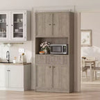 Dispensa alta da cucina, Mobile dispensa da 70 con piano di lavoro, Armadio da cucina con ante e cassetti, Credenza autoportante