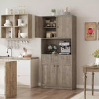 Dispensa alta da cucina, Mobile dispensa da 70 con piano di lavoro, Armadio da cucina con ante e cassetti, Credenza autoportante