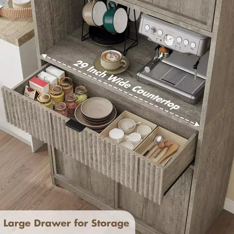 Dispensa alta da cucina, Mobile dispensa da 70 con piano di lavoro, Armadio da cucina con ante e cassetti, Credenza autoportante