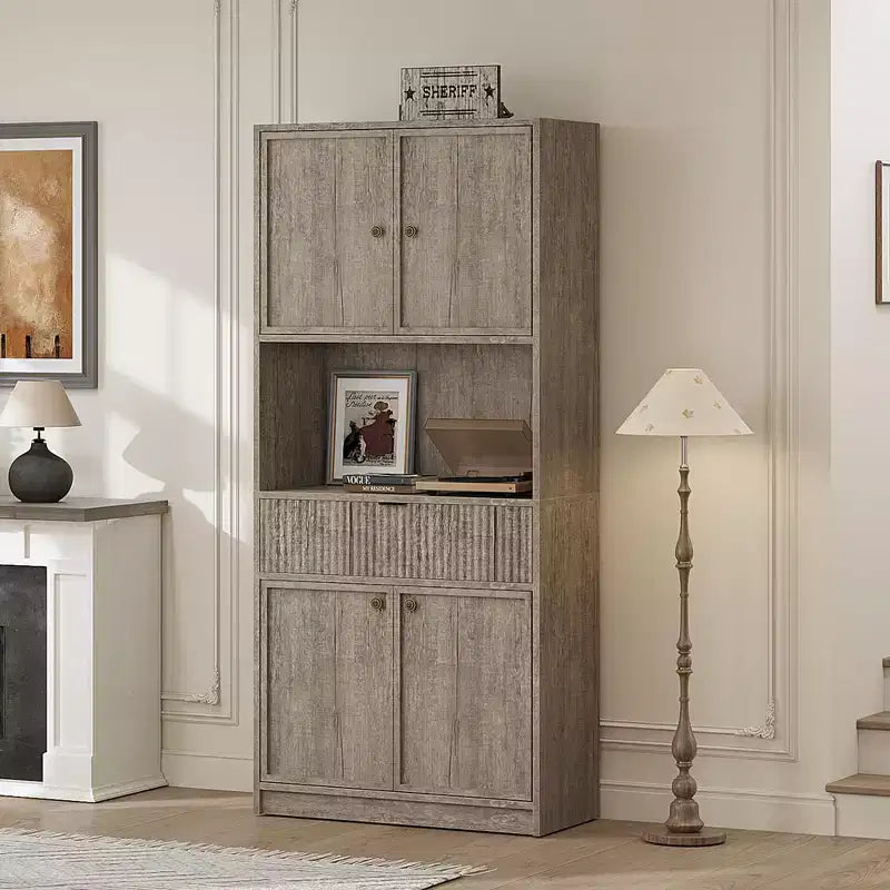 Dispensa alta da cucina, Mobile dispensa da 70 con piano di lavoro, Armadio da cucina con ante e cassetti, Credenza autoportante