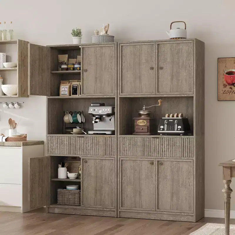 Dispensa alta da cucina, Mobile dispensa da 70 con piano di lavoro, Armadio da cucina con ante e cassetti, Credenza autoportante