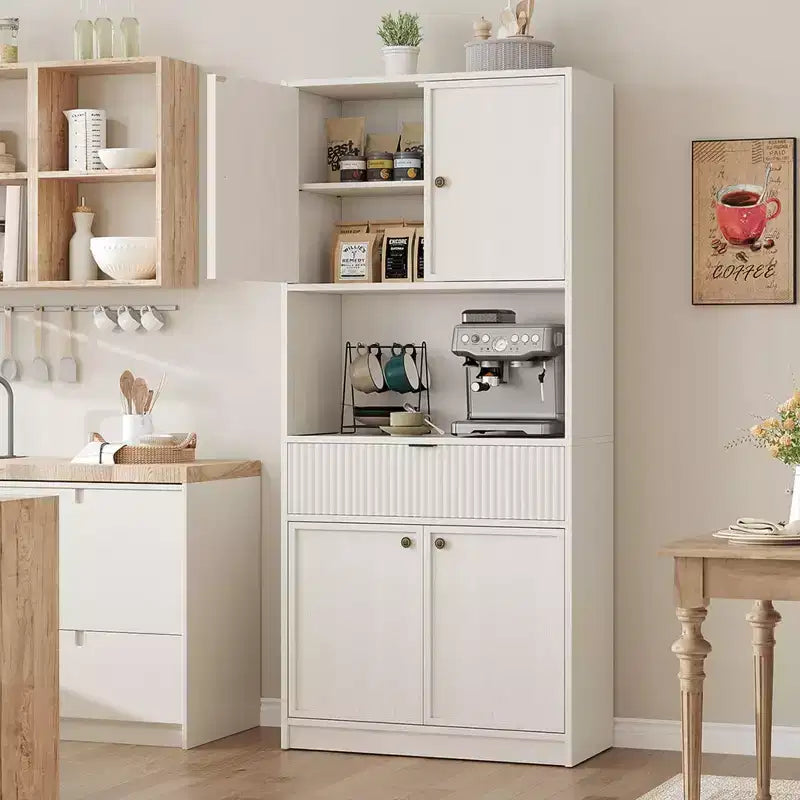 Dispensa alta da cucina, Mobile dispensa da 70 con piano di lavoro, Armadio da cucina con ante e cassetti, Credenza autoportante