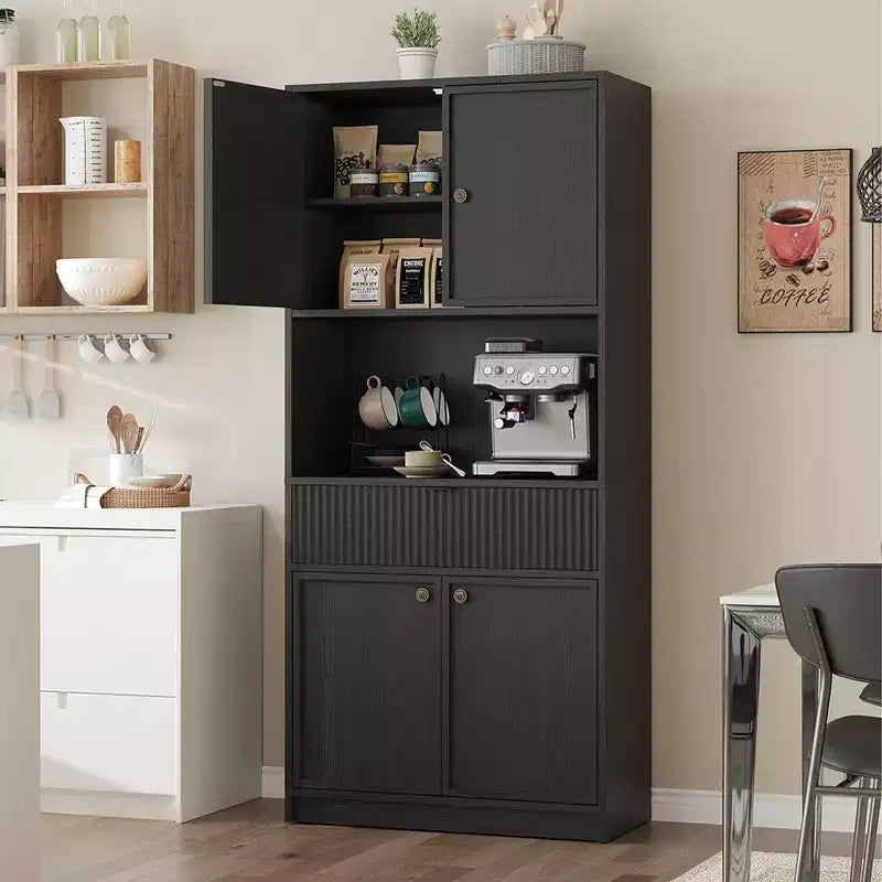 Dispensa alta da cucina, Mobile dispensa da 70 con piano di lavoro, Armadio da cucina con ante e cassetti, Credenza autoportante