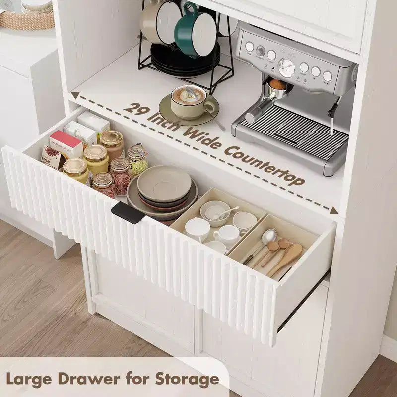 Dispensa alta da cucina, Mobile dispensa da 70 con piano di lavoro, Armadio da cucina con ante e cassetti, Credenza autoportante
