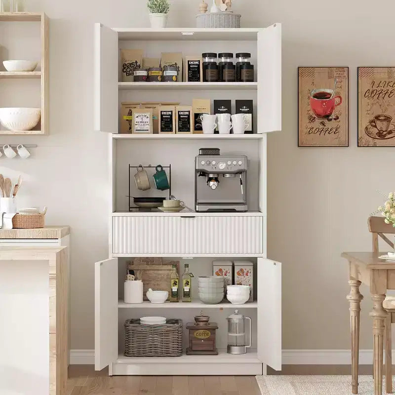 Dispensa alta da cucina, Mobile dispensa da 70 con piano di lavoro, Armadio da cucina con ante e cassetti, Credenza autoportante