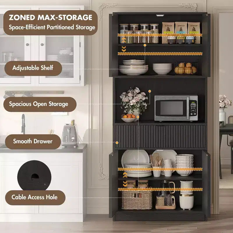 Dispensa alta da cucina, Mobile dispensa da 70 con piano di lavoro, Armadio da cucina con ante e cassetti, Credenza autoportante