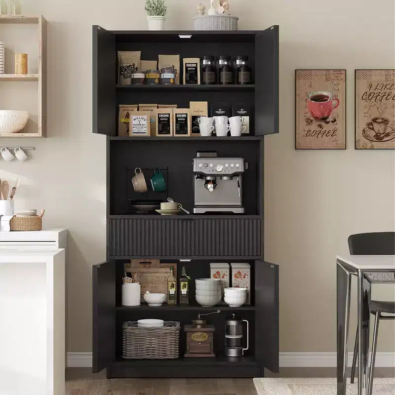 Dispensa alta da cucina, Mobile dispensa da 70 con piano di lavoro, Armadio da cucina con ante e cassetti, Credenza autoportante