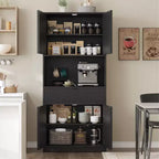 Dispensa alta da cucina, Mobile dispensa da 70 con piano di lavoro, Armadio da cucina con ante e cassetti, Credenza autoportante