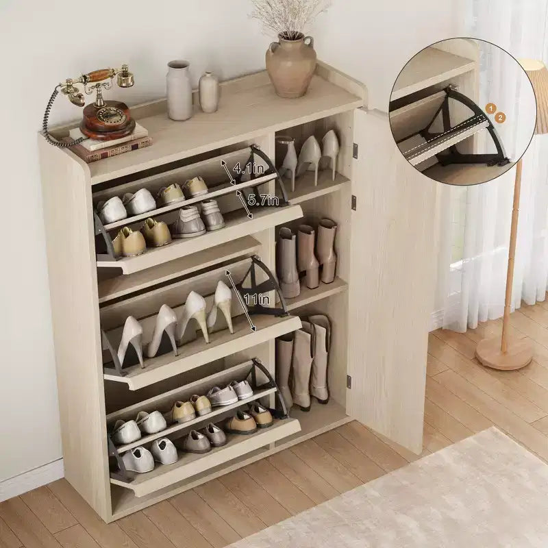 GustoWave Scarpiera con 3 Cassetti a Ribalta, Organizer per Scarpe Nascosto con Ripiani Regolabili, Scarpiera Indipendente in Legno