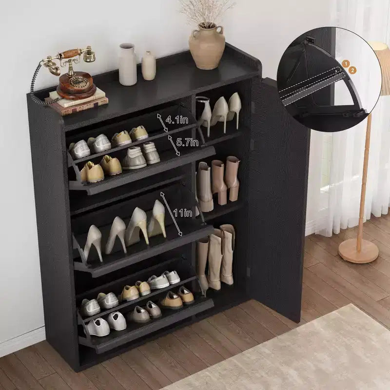 GustoWave Scarpiera con 3 Cassetti a Ribalta, Organizer per Scarpe Nascosto con Ripiani Regolabili, Scarpiera Indipendente in Legno