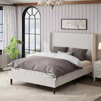 Struttura letto imbottita Queen/King Size, letto a piattaforma con testiera alta in ciniglia, nessuna necessità di rete a molle, bianco avorio - ModernLuxe