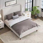 Struttura letto imbottita Queen/King Size, letto a piattaforma con testiera alta in ciniglia, nessuna necessità di rete a molle, bianco avorio - ModernLuxe