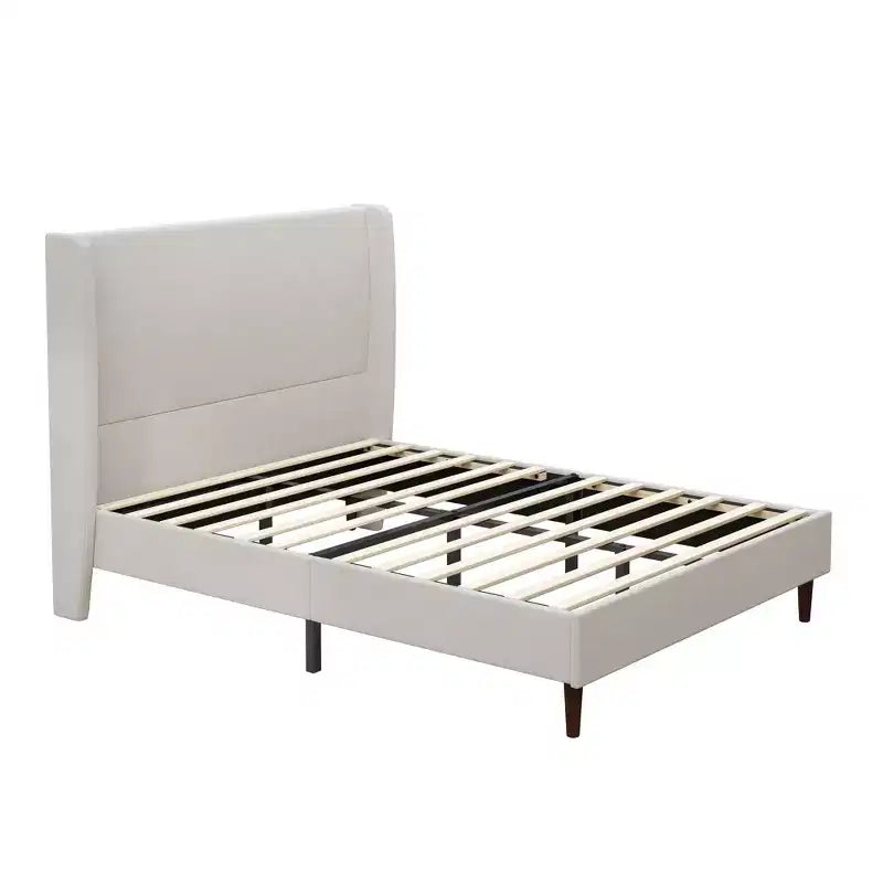 Struttura letto imbottita Queen/King Size, letto a piattaforma con testiera alta in ciniglia, nessuna necessità di rete a molle, bianco avorio - ModernLuxe