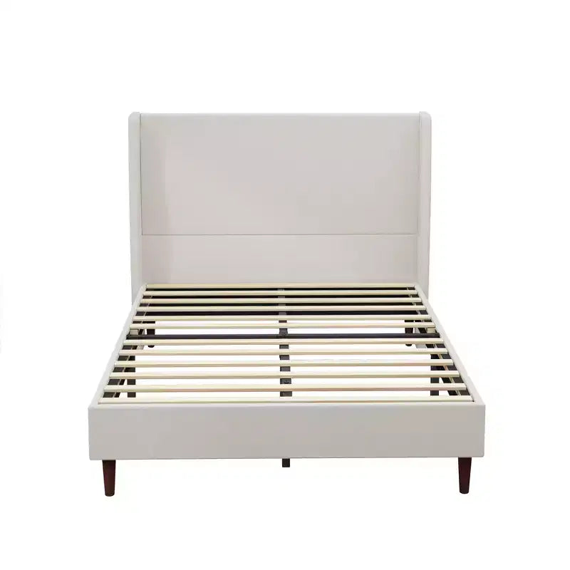 Struttura letto imbottita Queen/King Size, letto a piattaforma con testiera alta in ciniglia, nessuna necessità di rete a molle, bianco avorio - ModernLuxe