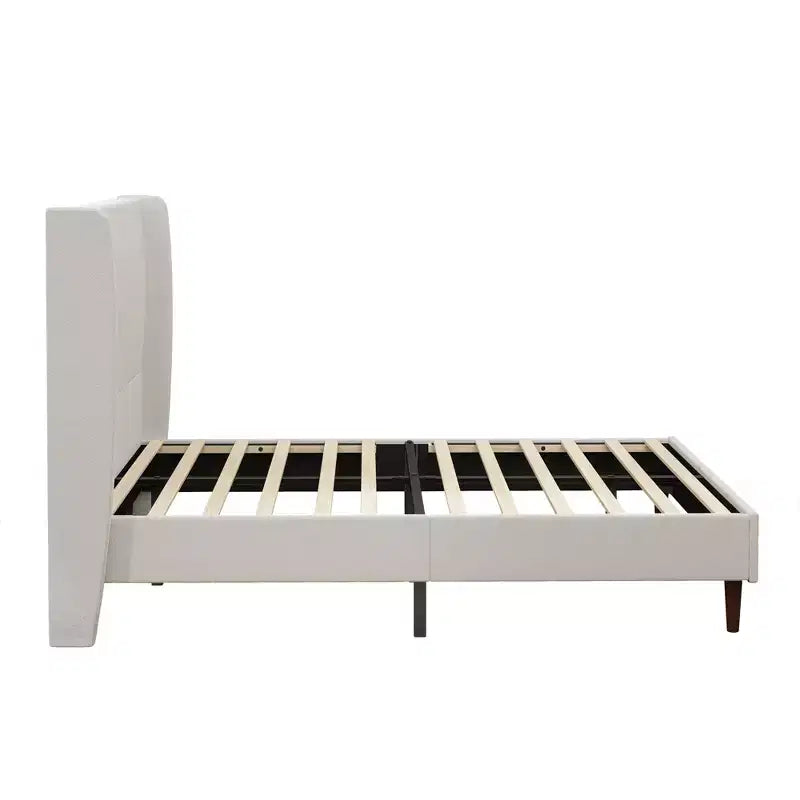 Struttura letto imbottita Queen/King Size, letto a piattaforma con testiera alta in ciniglia, nessuna necessità di rete a molle, bianco avorio - ModernLuxe