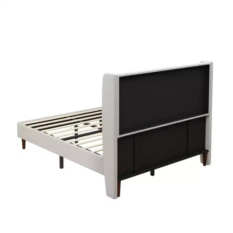 Struttura letto imbottita Queen/King Size, letto a piattaforma con testiera alta in ciniglia, nessuna necessità di rete a molle, bianco avorio - ModernLuxe