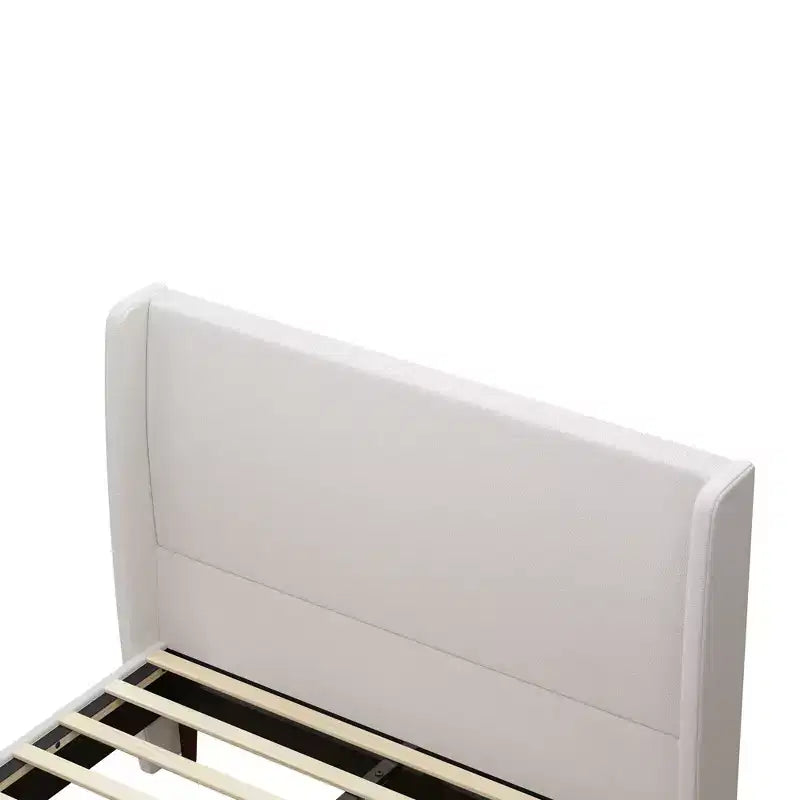 Struttura letto imbottita Queen/King Size, letto a piattaforma con testiera alta in ciniglia, nessuna necessità di rete a molle, bianco avorio - ModernLuxe