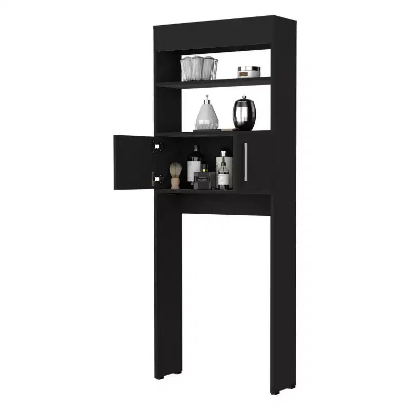 Mobiletto moderno da appoggio sopra il WC con doppia anta e ripiani per bagno, facile da montare, nero 24,56''L X 8''P x 63''H