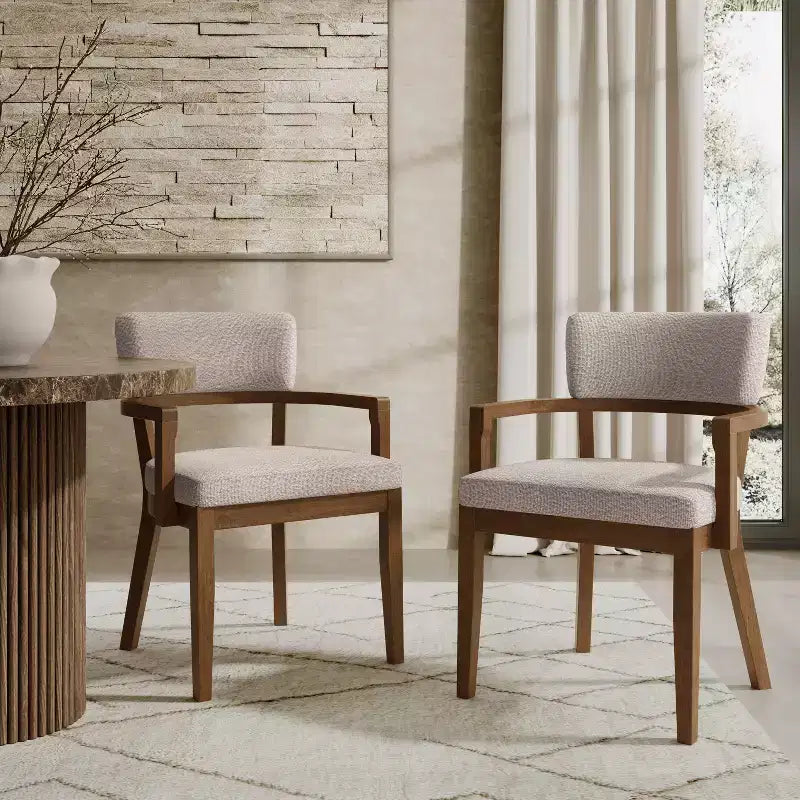 Christopher Knight Home Amelia, sedie da pranzo imbottite in boucle in stile moderno di metà secolo con braccioli a forma di U (set da 2)