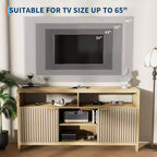 59Mobile TV scanalato per TV fino a 65 pollici, mobile per l'intrattenimento moderno di metà secolo con pannelli a forma d'onda e ripiani aperti, tavolo console multimediale in legno per camera da letto