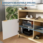 59Mobile TV scanalato per TV fino a 65 pollici, mobile per l'intrattenimento moderno di metà secolo con pannelli a forma d'onda e ripiani aperti, tavolo console multimediale in legno per camera da letto